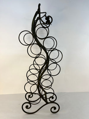 Vintage Wrought Iron Wine Rack 12 Bottle Free Standing Victorian Grapevine Motif