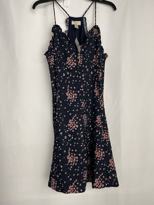 Loft Outlet Navy Floral Print Ruffle Trim Strappy Slip Dress Women's 10 NWT