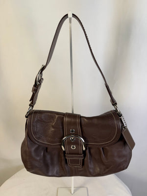 Coach Soho Pleated Leather Flap Shoulder Bag Chocolate Brown Buckle F15204 Y2K