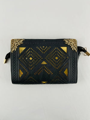 INC International Concepts Black & Gold Geometric Laser Cut Evening Crossbody