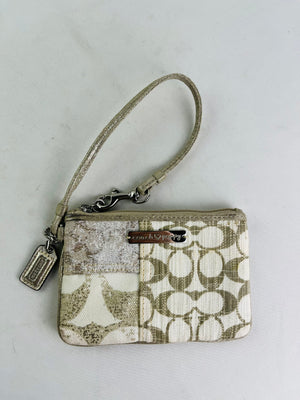 Coach Poppy Signature Patchwork Wristlet in Cream & Tan