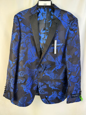 Paisley & Gray Mens 42R Tuxedo Jacket Blazer Slim Fit Blue Black Birds NWT