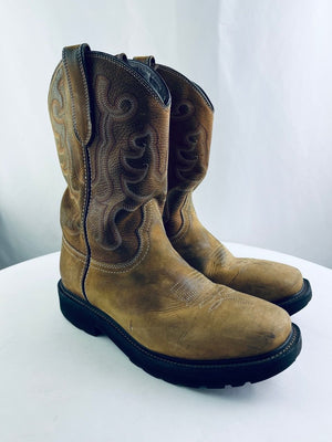 JB Dillon JBA-1118 Brown Leather Square Toe Western Work Boots Men's 9.5D