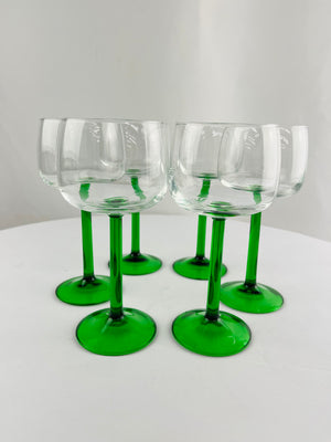 French Luminarc D'Arques 7" Emerald Green Stem Hock Wine Glasses Set of 6