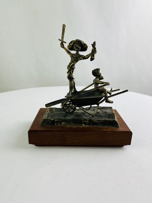 1970 Dan Levin Bronze Pirate Boys Playing Wheelbarrow Sculpture Statue Vintage