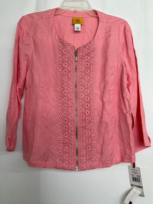 Ruby Rd Pretty & Pink Blush Crochet Zip Front Jacket Womens 12 NWT 18130