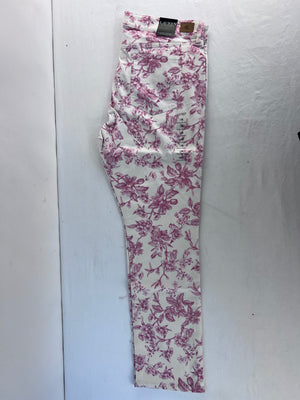 NWT Ralph Lauren Floral Straight Leg Pants Women's Size 16 Pale Cream Pink Toile