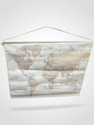 Hanging Canvas Tapestry World Map With Wooden Dowels 34" x 46" Wall Decor