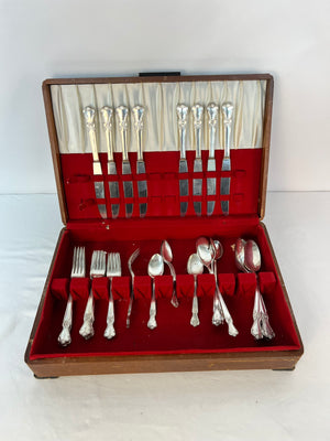 Old Company Plate Signature Rose Silverplated 35pc Flatware Set "S" Monogram