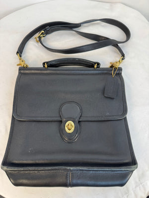 VTG Coach Willis 9927 Black Leather Crossbody Satchel Bag Brass Turnlock Flap