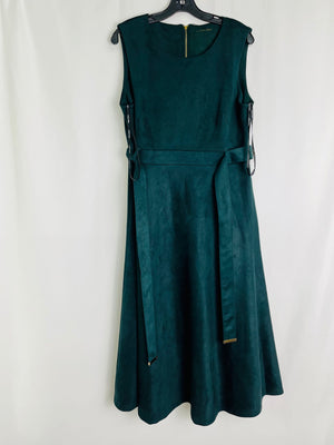 Calvin Klein Emerald Green Scuba Suede Fit & Flare Belted Dress Women's 16