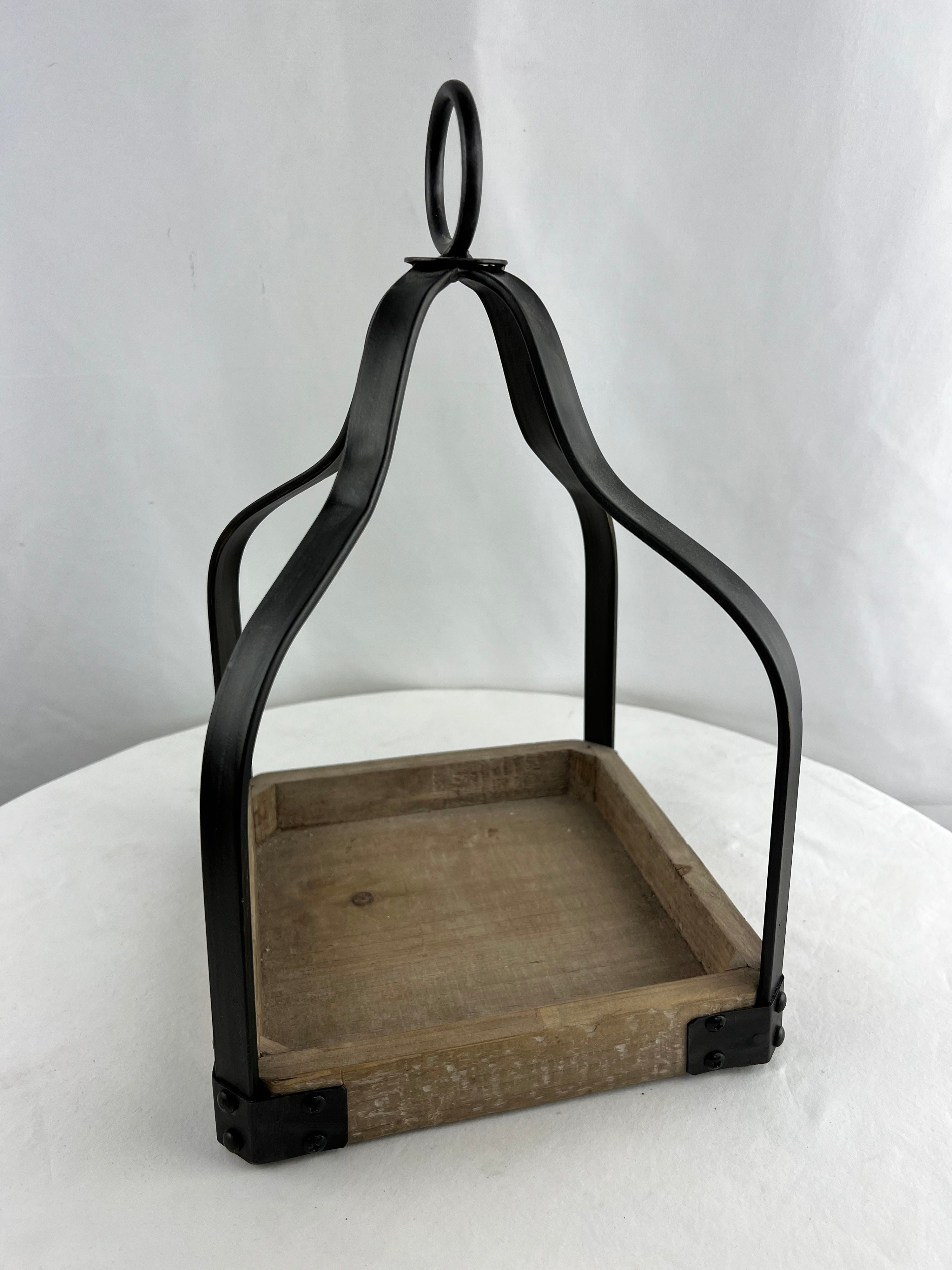 Black Metal and Wood Farmhouse Candle Tabletop Lantern Decorative Small