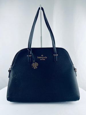 Kate Spade Large Black Pebbled Leather Dome Double Handle Satchel