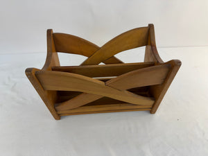 Vintage Mid Century Modern Wood Magazine Rack Sculptural Criss Cross Caddy MCM
