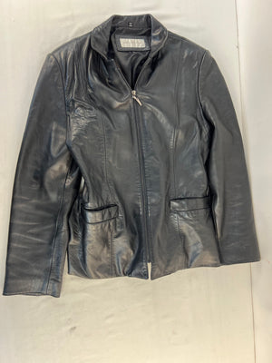 Jones New York Black Genuine Leather Jacket Coat Zip Front Womens XL Style 39951