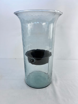 Kalalou Glass Cylindrical Hurricane Candle Holder with Rustic Metal Insert 15.5"