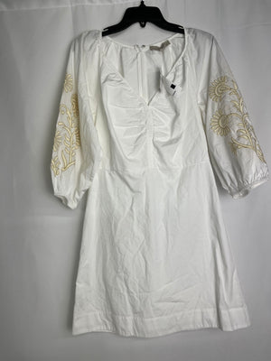 Loft Floral Embroidered Poplin Shirred Mini Boho Dress in White Size 0 NWT