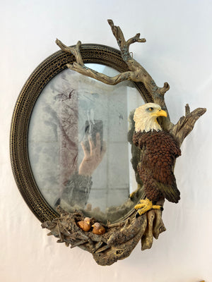 Vintage Antique Ceramic Bald Eagle & Babies on a Tree Limb Wall Mirror