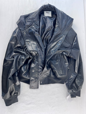 Rebecca Minkoff Black Faux Leather Hooded Bomber Jacket Women's XL RMD09017J NWT