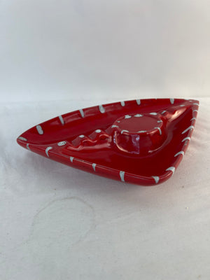 Vintage 1967 Red Ceramic Triangle Ashtray Mid Century Modern Stitch Accent
