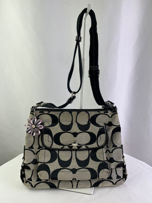 Coach Signature Kyra Crossbody File Bag Black Beige Jacquard | F16558