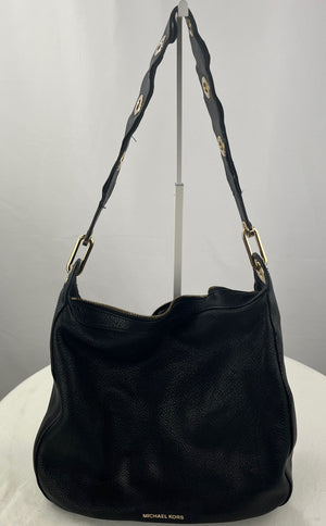 Michael Kors Women's Black Pebbled Leather HOBO Purse With Gold Accent