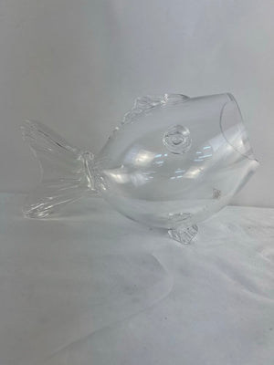 Shannon Crystal Art Glass Wide Mouth Fish Bowl Blown Clear