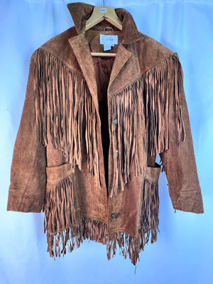 Cedars Brown Suede Leather Fringe Jacket Women's Small Western Cowboy Boho Coat