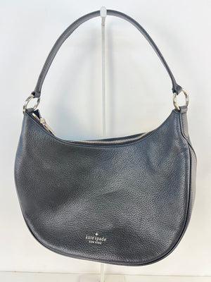 Kate Spade Janie Pebbled Leather Shoulder Bag Black Hobo Purse Convertible Strap