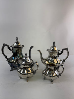 Poole EPCA Lancaster Rose 400 Silverplate Teapot Coffee Pot Set of 4 Vintage