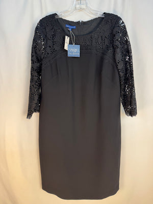 NWT Talbots RSVP Black Crepe & Lace Shift Dress Sz 12 Sheer Sleeve Cocktail