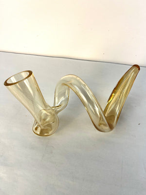 Vintage Amber Hand Blown Art Glass Abstract Serpentine Vase Sculpture