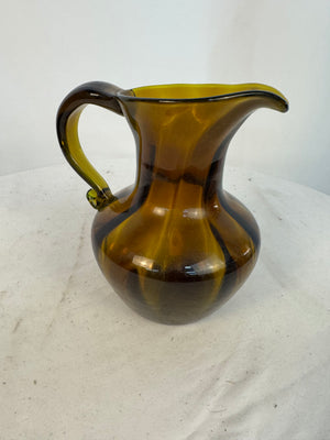 Vtg Wayne Husted Bischoff Glass Kingston Pitcher Burnt Honey Amber Green MCM 7"
