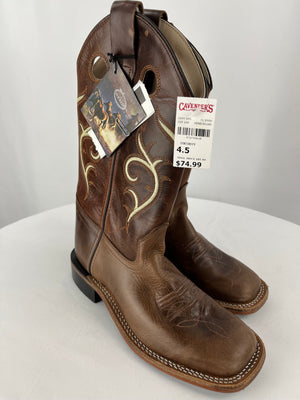Old West Children Square Toe BYS1807 Brown Leather Boots NWT Youth 4.5