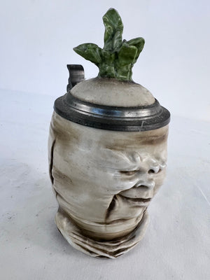RARE Musterschutz Sad Radish Turnip Head Character Stein Pewter Lid 1950s