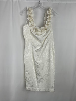 Maggy London Ivory Floral Brocade Ruffle Neckline Cocktail Dress Women's 12 NWT