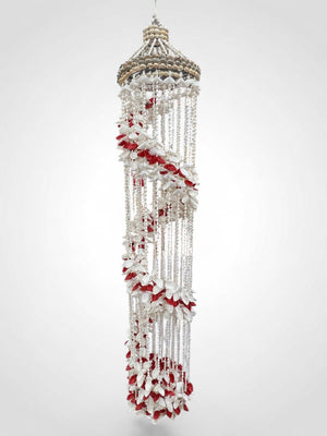 Vintage Giant 64" Cascading Spiral Seashell Chandelier Mobile White and Red
