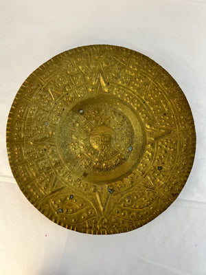 Vtg Mexican Sun Face Brass Charger Plate Ornate Hammered Art Wall Hanging 16"