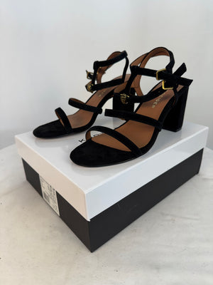 Kurt Geiger Hampton Black Suede Block Heel Gladiator Sandals Women 8.5 EU 39 NWB