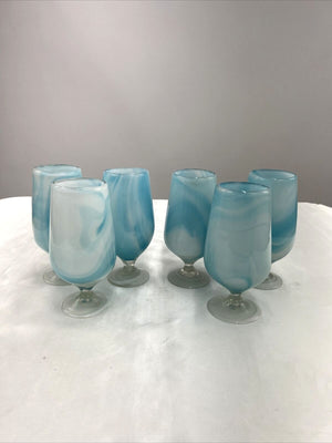 VTG Robin's Egg Blue & White Wine Goblet Parfait Glasses / 6 PCs