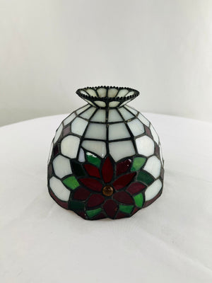 Partylite Poinsettia Tiffany Style Small Stained Glass Tea Light Shade Christmas