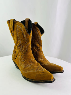 Laredo Saucy Brown Leather Embroidered Western Cowgirl Boots Women 10M | 52094