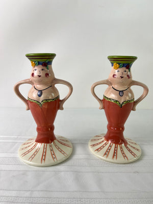 2 Pfaltzgraff Secrets of Pistoulet Lady Candle Stick Holders 9"