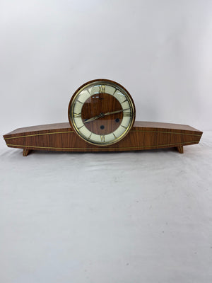 RARE Vintage Linden Footed Mantel Clock MCM Art Deco with Key