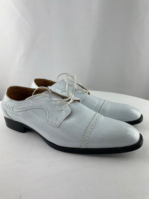 Bolano Dallas Croco Print Cap Oxfords Lace Up Men's Dress Shoes White Size 12