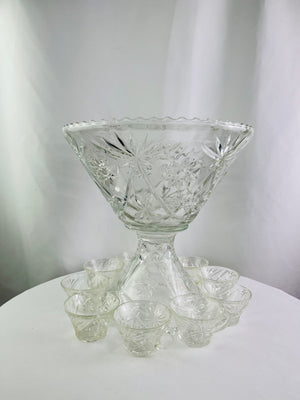Vintage Anchor Hocking EAPC Star of David 14pc Punch Bowl Set Base 12 Cups MCM