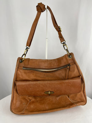 Pulicati Tan Leather Shoulder Bag Made In Italy