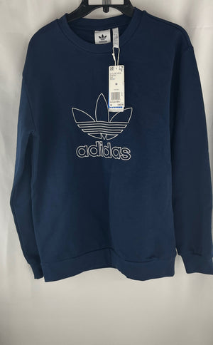 Adidas Men's Navy Logo Outline Crew Long Sleeve Sweatshirt Size M NWT