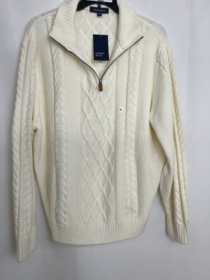 Crown & Ivy Waffle Knit Pullover Sweater 1/4 Zip Ivory Dish Mock Neck Men XL NWT