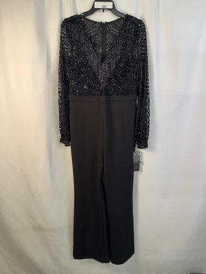 Aidan Mattox Beaded Jumpsuit 10 NWT Black Long Sleeve V-Neck Formal Party Dress